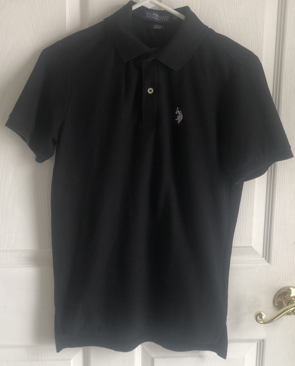 US Polo Assn womens XS performance pique Black white pony logo Preppy old money